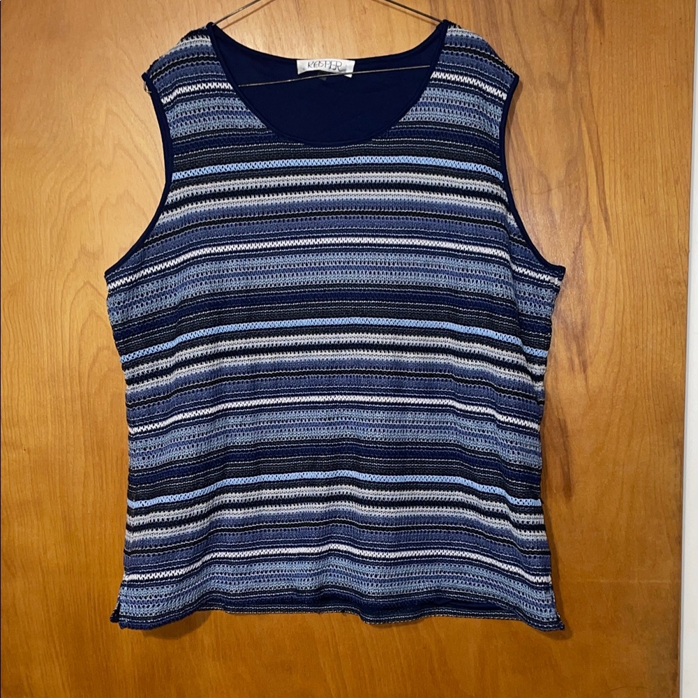 Kasper Navy and White Striped Knit Sleeveless Top